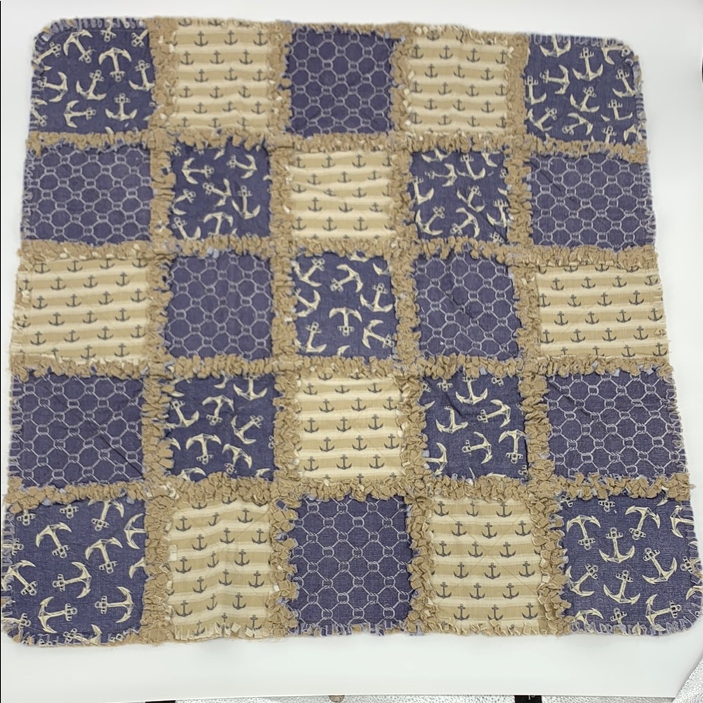 Nautical Patchwork Baby Rag Quilt - Blue and Tan
